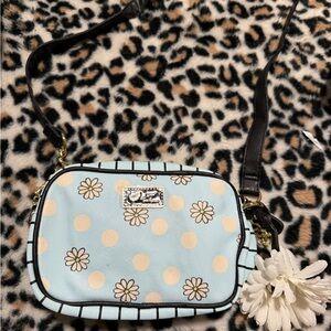 Betsey Johnson Blue and Black Floral Polka Dot Crossbody Bag